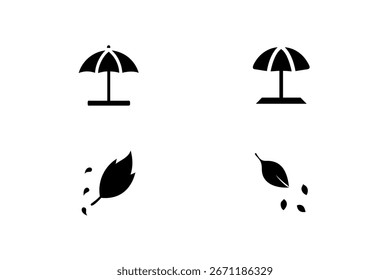 Two beach umbrellas two leaf icons with water droplets shade