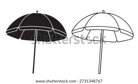 Two beach umbrellas one filled and one outlined isolated on white background