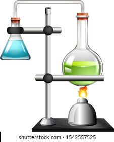 Two beakers with liquid on ring stand illustration
