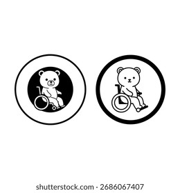 Dos Personajes De Oso En Sillas De Ruedas, Iconos De Accesibilidad Inclusivos Para Niños, Comunidad Y Cuidado
