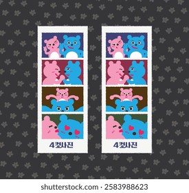 Two bear illustration for taking four-cut photos trending in Korea