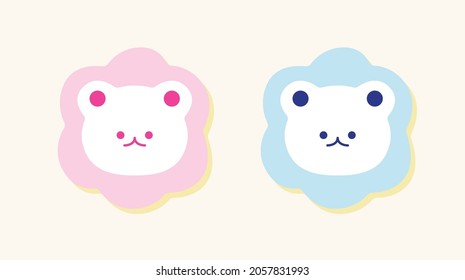 Two bear sticker, girl and boy. Cute white bear icon. Beautiful icons in japan style