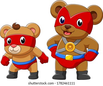 Two bear in a superhero costume of illustration