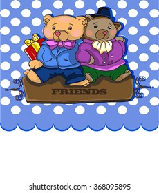 Two bear toys friends on the background of white circles