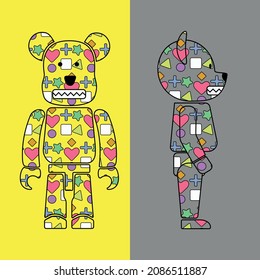 Two bears in an abstract style on a gold and gray background