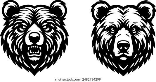 dos osos con caras en blanco y negro Vector ilustrador.