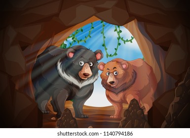 Two bears in a cave illustration
