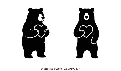 Two bears holding heart shaped objects in a black silhouette bear animal animals wildlife fauna