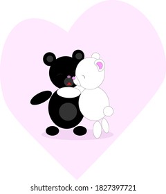 Dos osos se abrazan en un fondo de corazones