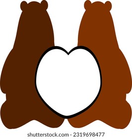 two bears love each other white heart vector illustration