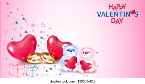 Two bears in love.Vector picture for Valentine's Day, February 14. A postcard with the holiday of all lovers. Valentine card.