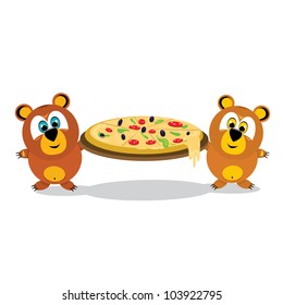 two bears with pizza. pizzeria icon. vector illustration.
