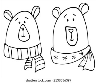 Two Bears Polar bears faces doodle illustration