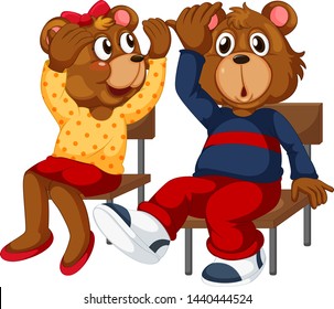 Two bears sitting down illustration