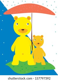 Two bears with umbrella