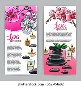 two beautiful banners of spa accessories. hand-drawn illustration