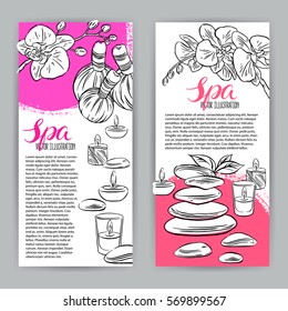 two beautiful banners of spa accessories. hand-drawn illustration