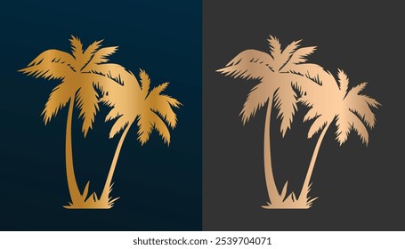 Two Beautiful beachside coconut tree vector with beautiful gold texture and color