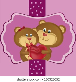 two beautiful bears celebrating valentine's day with a gift