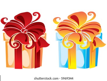 two beautiful boxes with bows with gifts on a white background, vector illustration