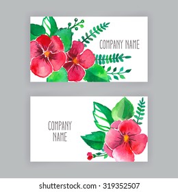 two beautiful business cards with watercolor flowers