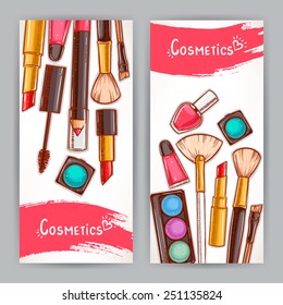 two beautiful cards with decorative cosmetics. hand-drawn illustration