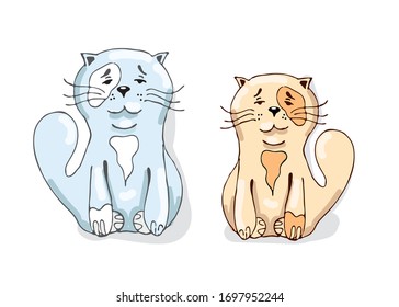 two beautiful cartoon cats  Vector illustration for postal or sticker.