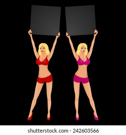 Two beautiful cartoon ring card girls. Vector illustration.