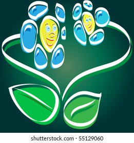 Two beautiful chamomile lovingly look at each other. Vector.