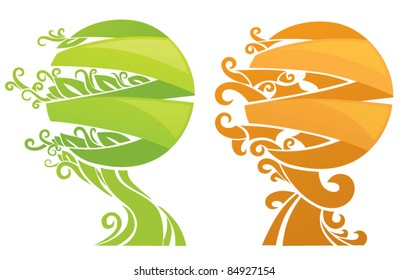 two beautiful decorative trees summer and autumn