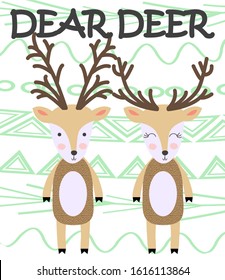 Two beautiful deers. Stylish illustration, scandinavian style
