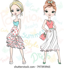 Two beautiful fashion girls top model in summer dresses