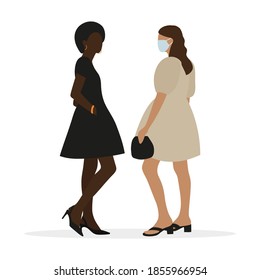 Two beautiful female characters together on a white background, one of the characters in a medical mask