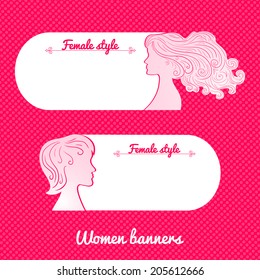 Two beautiful female romantic vector banner in minimalist style