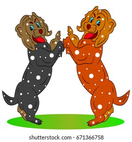 Two beautiful festive dogs, cartoon on a white background.vector