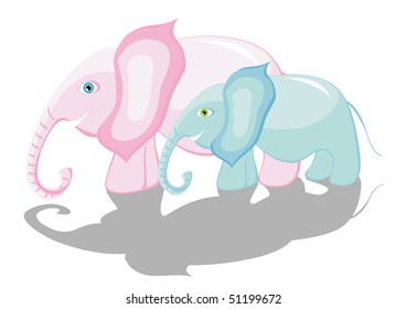 Two beautiful going elephants mother and the kid