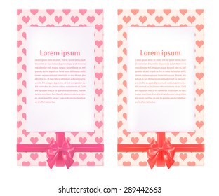 Two Beautiful greeting cards with red bows and copy space. Happy Valentine's day. Vector illustration
