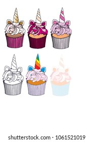 two beautiful hand drawn unicorn cupcakes