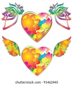Two beautiful heart with wings over white, vector, eps10