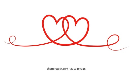 Two beautiful hearts in love in one line hugging hearts