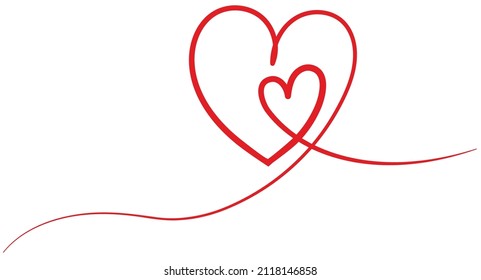 Two beautiful hearts in love in one line, hugging hearts