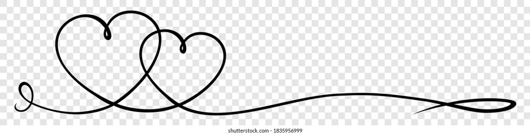 Two beautiful hearts in one line on transparent background - stock vector