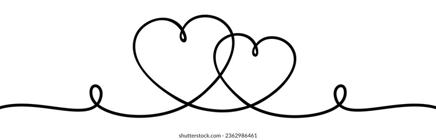 Two beautiful hearts ribbon calligraphy line valentines day decoration isolated - stock vector