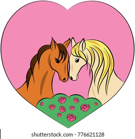 Two beautiful horse lovers pink heart for Valentine's day