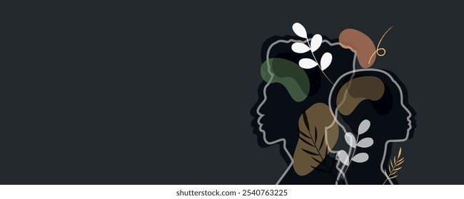 Two beautiful human silhouettes. Black History Month theme. Modern design.