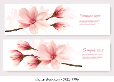 Dos hermosas pancartas de magnolia. Vector.