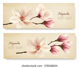 Two beautiful magnolia banners. Vector.