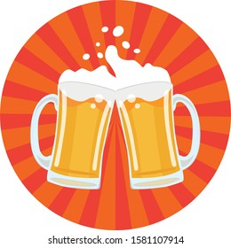 Two beautiful mug with beer clown glasses drawn in vector eps