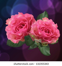 Two beautiful pink roses, photo realistic vector illustration