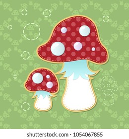 Two beautiful poisonous fly agarics on a green background. Vector illustration